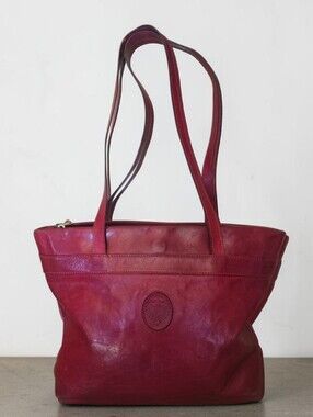 Firenze Florence Italy Artisan Red Burgundy Italian Leather Shoulder Bag Tote